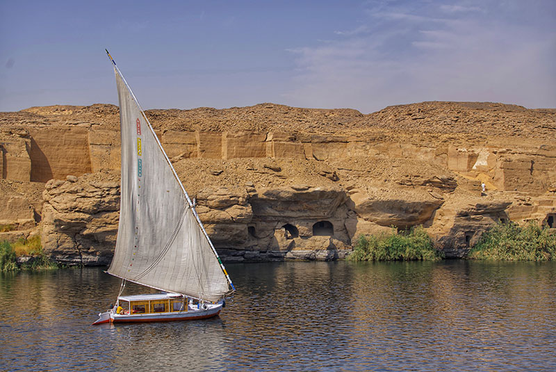 Boat sailing along the Nile River, Egypt