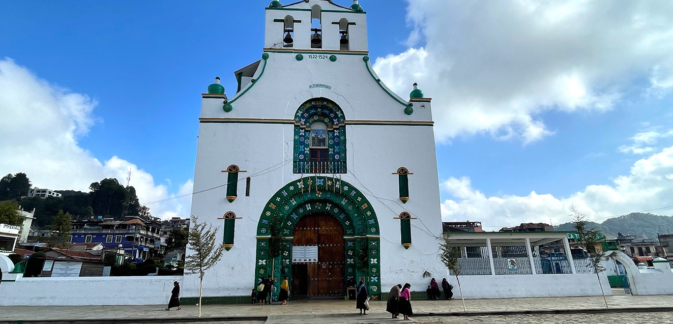 The facade of the cathedral in San Juan Chamula, Mexico