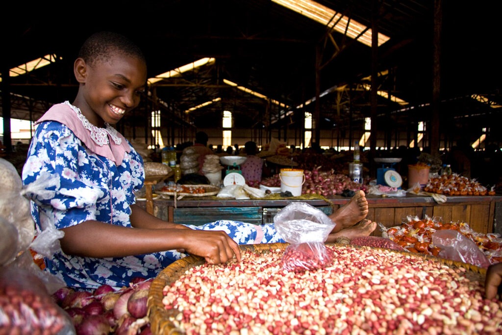 Girl vendor at market in Kigali, Rwanda