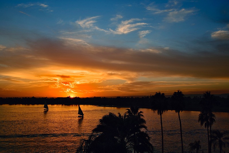 Sunset over the Nile River near Luxor, Egypt