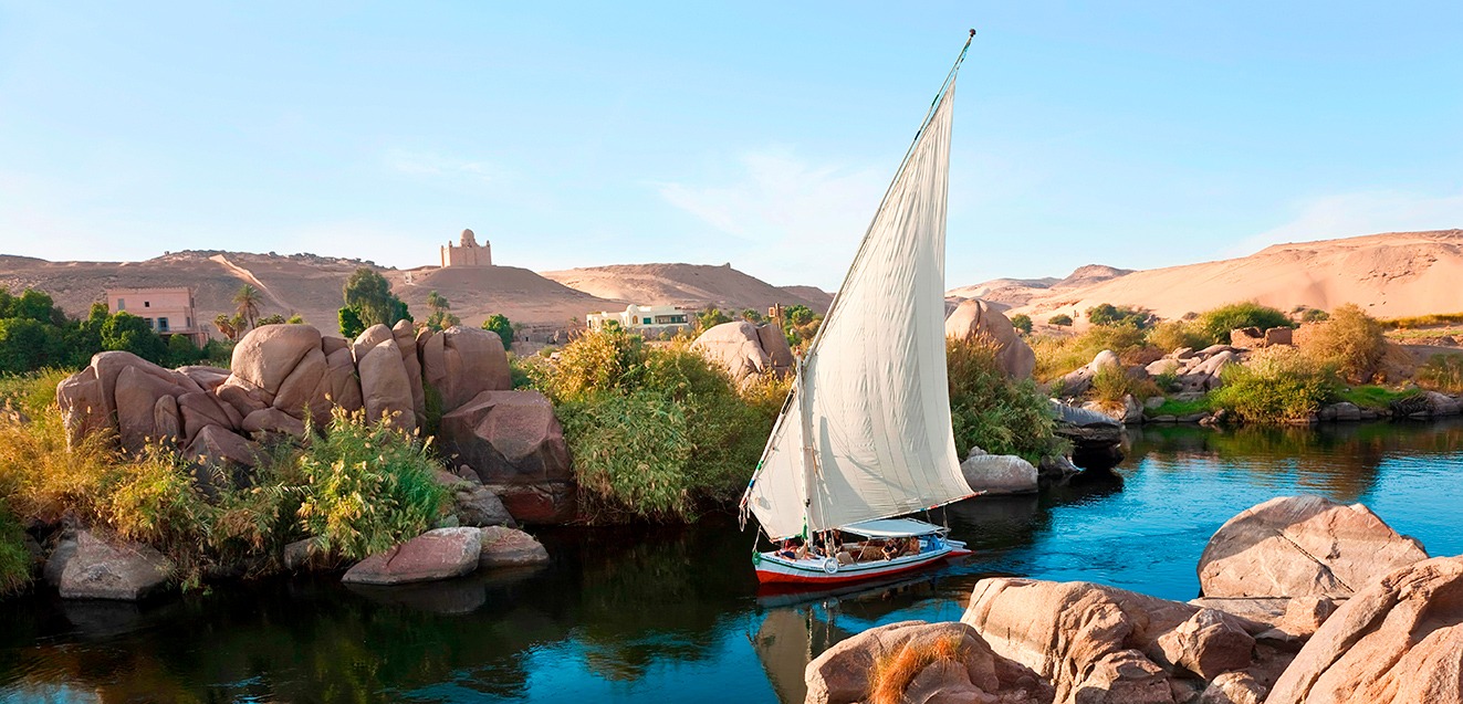 A felucca sailing on the Nile near Aswan, Egypt