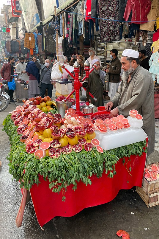Pomegranate juice vendor in Peshawar, Pakistan