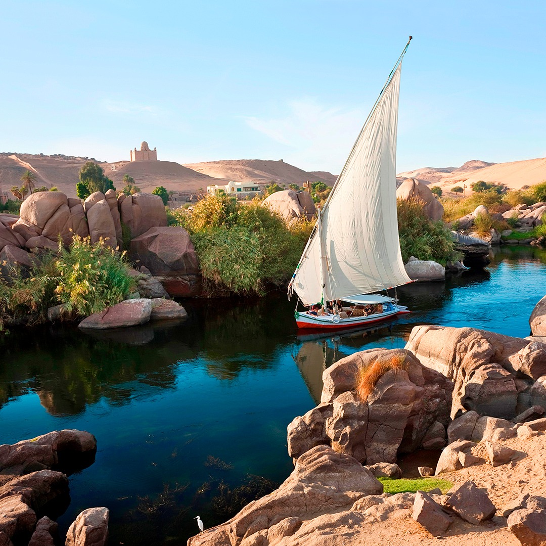 A felucca sailing on the Nile near Aswan, Egypt