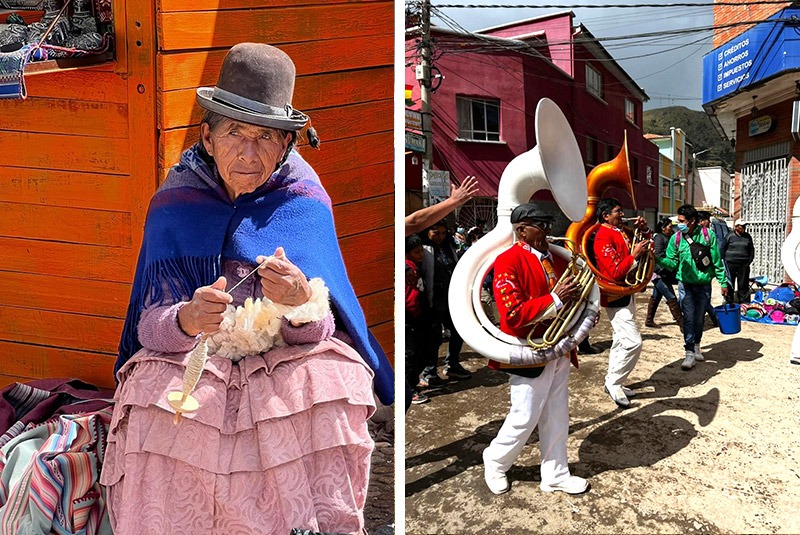Local cholita and festival in Copacabana, Bolivia