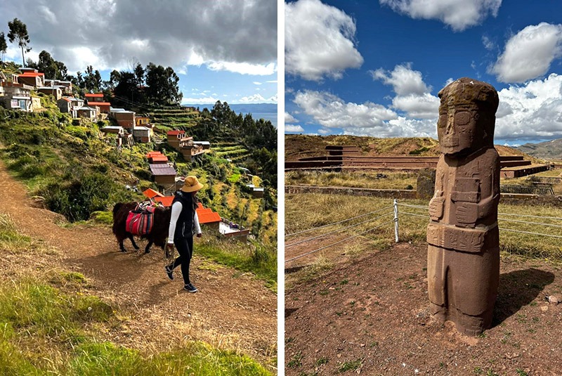 Isla del Sol and Tiwanaku structure at Lake Titicaca, Bolivia