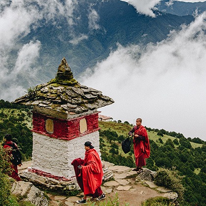 Monks at Thujidrag Gompa in Thimphu, Bhutan