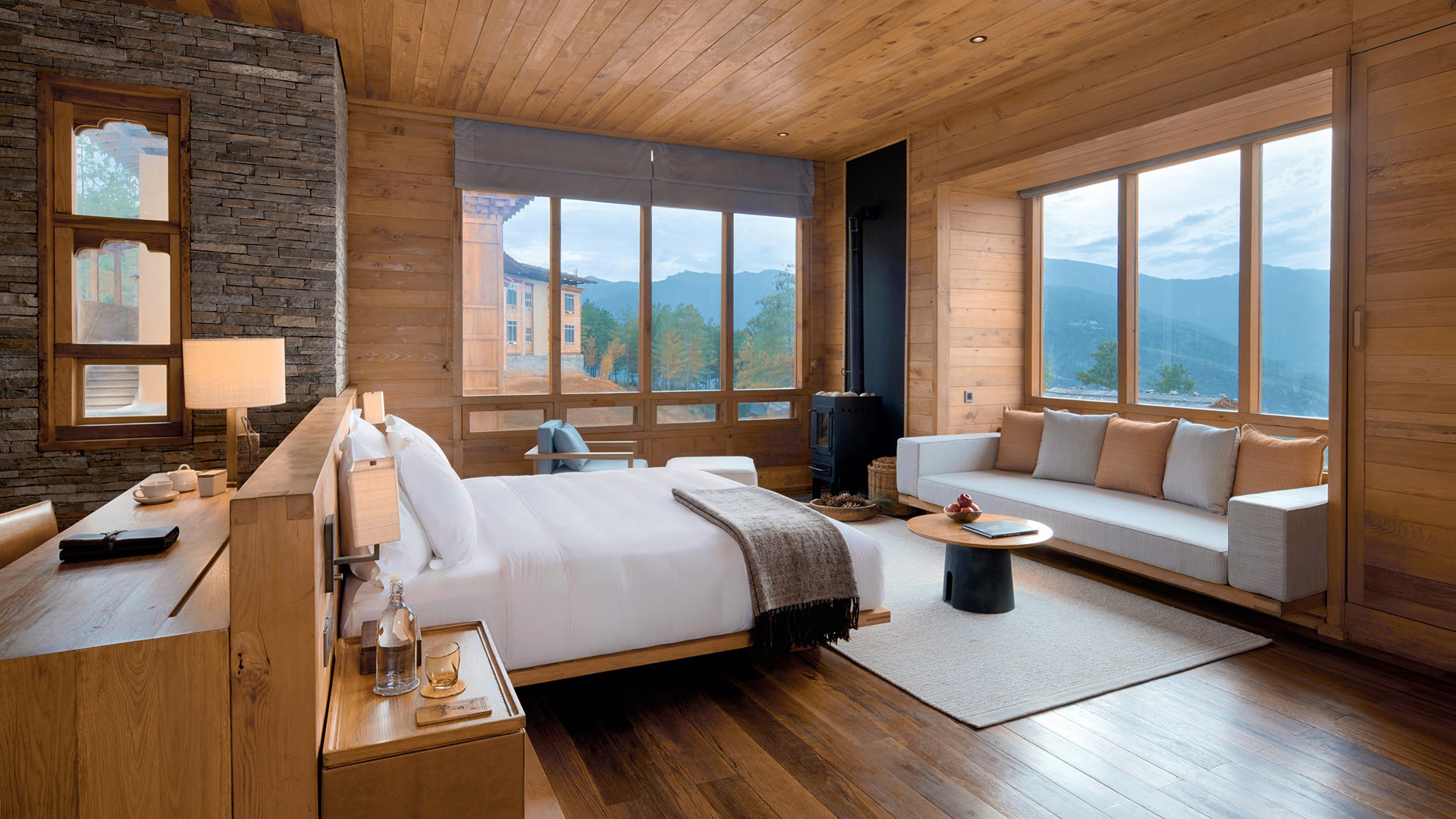 Bedroom at Six Senses Paro, Bhutan