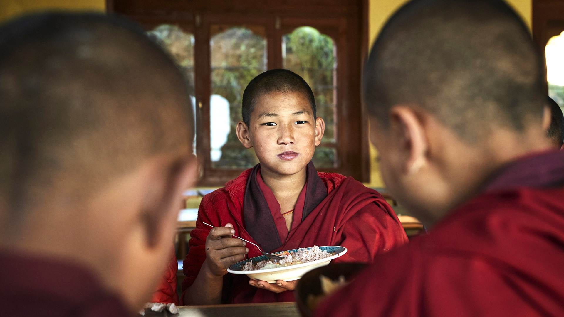 Breakfast with monks in Punakha, Bhutan