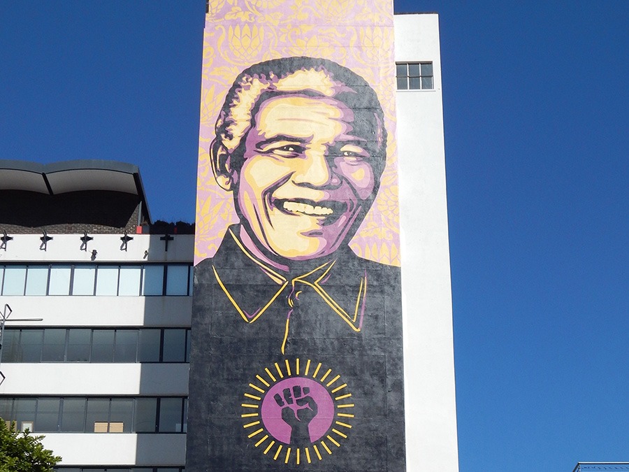 Mural of Nelson Mandela on a building in Johannesburg, South Africa