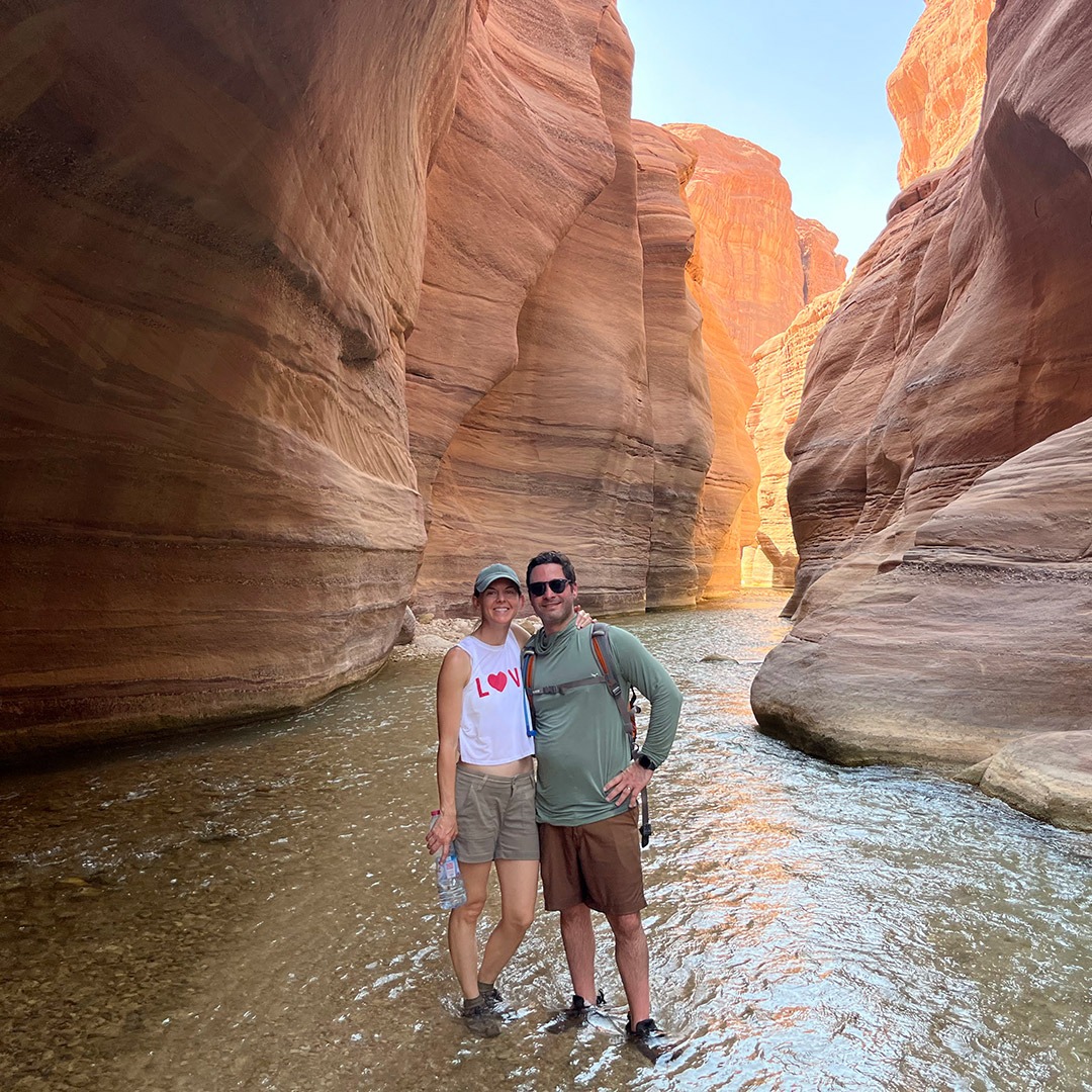 GeoEx Trip Designer Natalie Crow and her husband on a honeymoon in Jordan