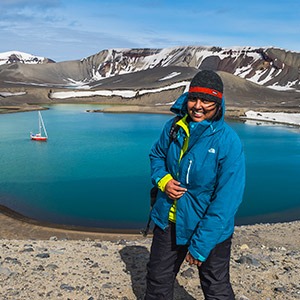Author Sivani Babu on Deception Island, Antarctica