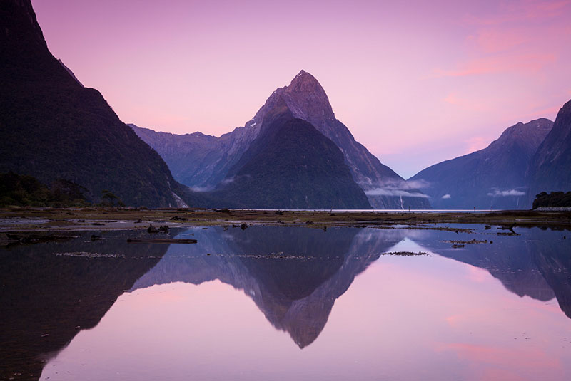 Fjordlands at sunset in New Zealand