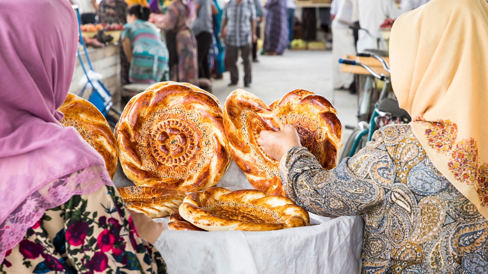 Traditional uzbekistan bread lavash at local bazaar in Uzbekistan